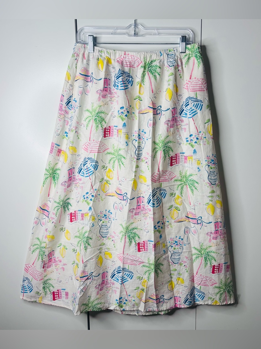 Printed Cream A-Line Skirt with Tropical Motif